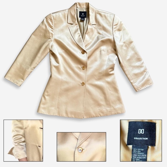 Y2K champagne silk blend suit, quiet luxury vintage workwear set, size 4, 8, med - Picture 2 of 8
